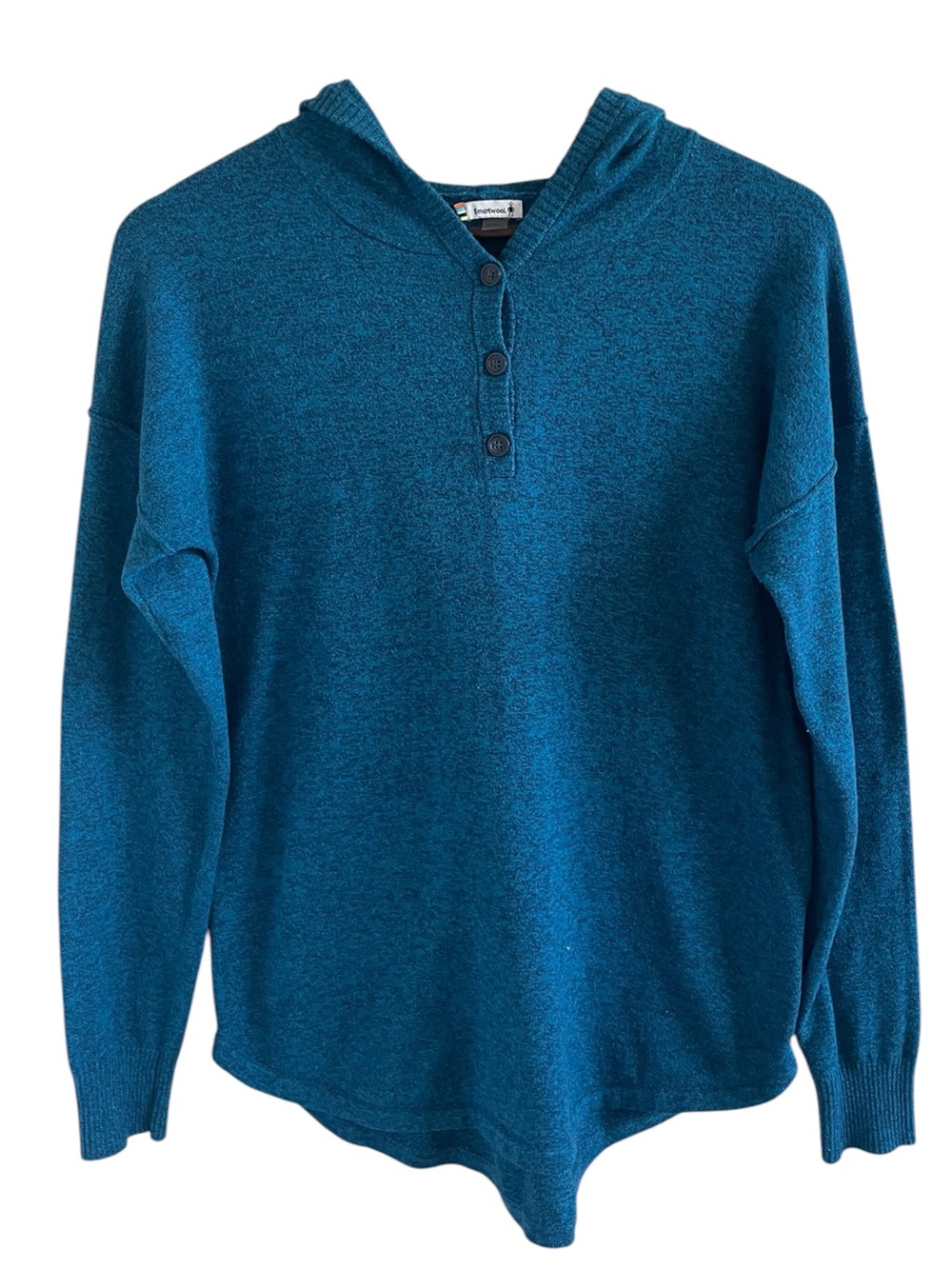 Smartwool Hooded Henley Sweater Pullover Wool Teal Layering Fall